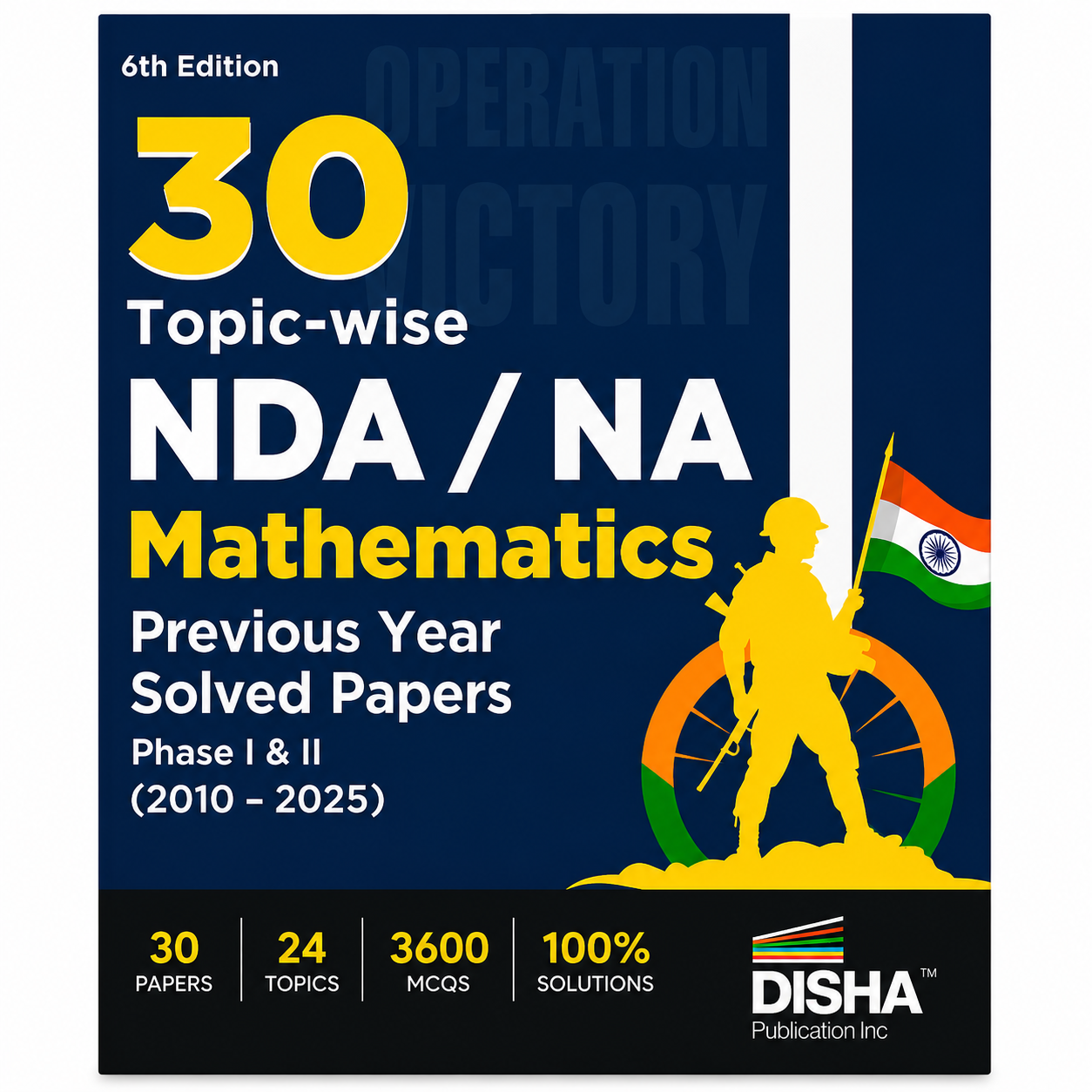 30 Topic-wise NDA/NA Mathematics Previous Year Solved Papers (2010–2025) Phase I & II, 6th Edition by Disha Publication.