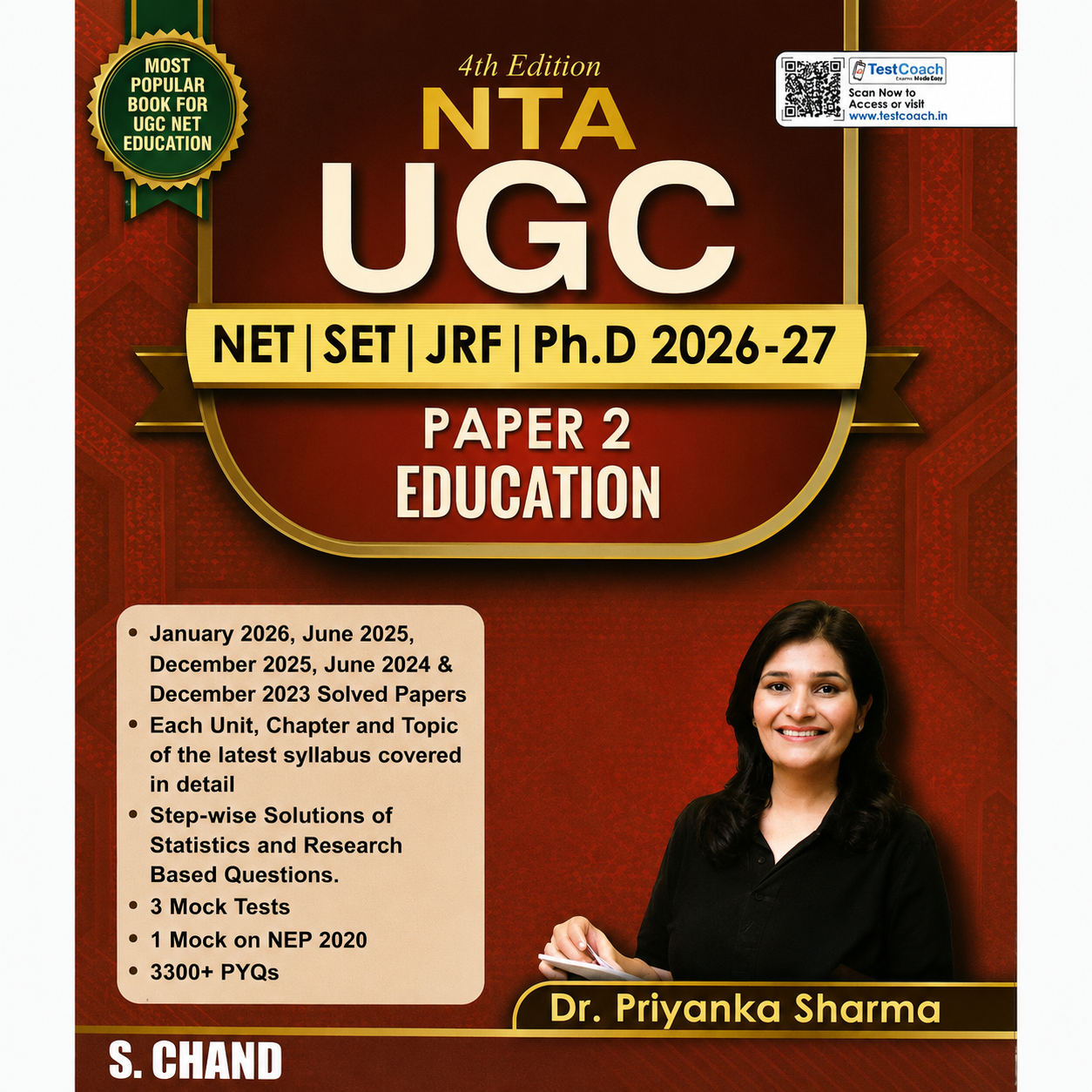 NTA UGC NET SET JRF Ph.D. 2026–27 Paper 2 Education 4th Edition by Dr. Priyanka Sharma published by S. Chand.
