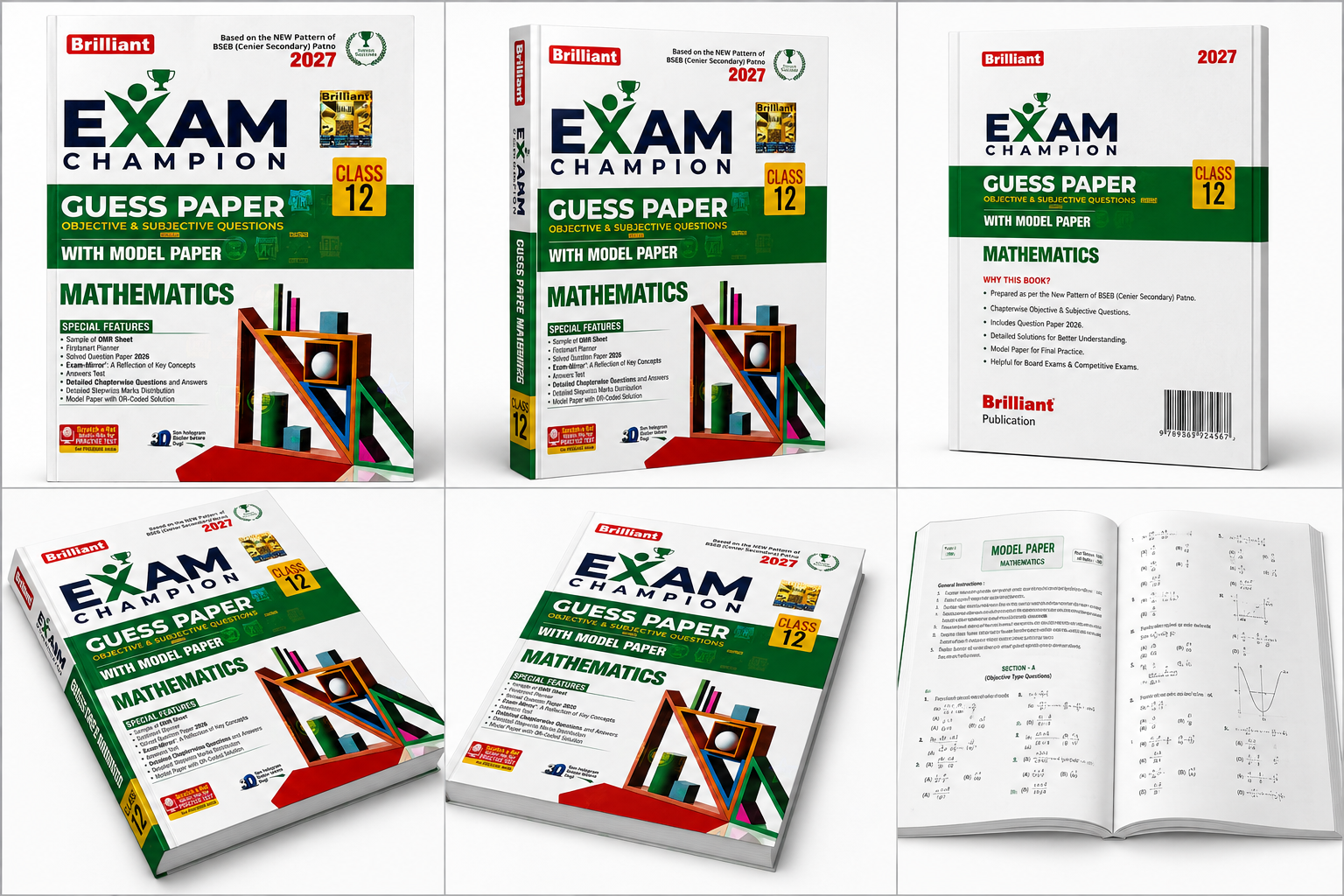 Brilliant Exam Champion Guess Paper Mathematics Class 12 for BSEB Senior Secondary Exam 2027 with objective and subjective questions and model paper